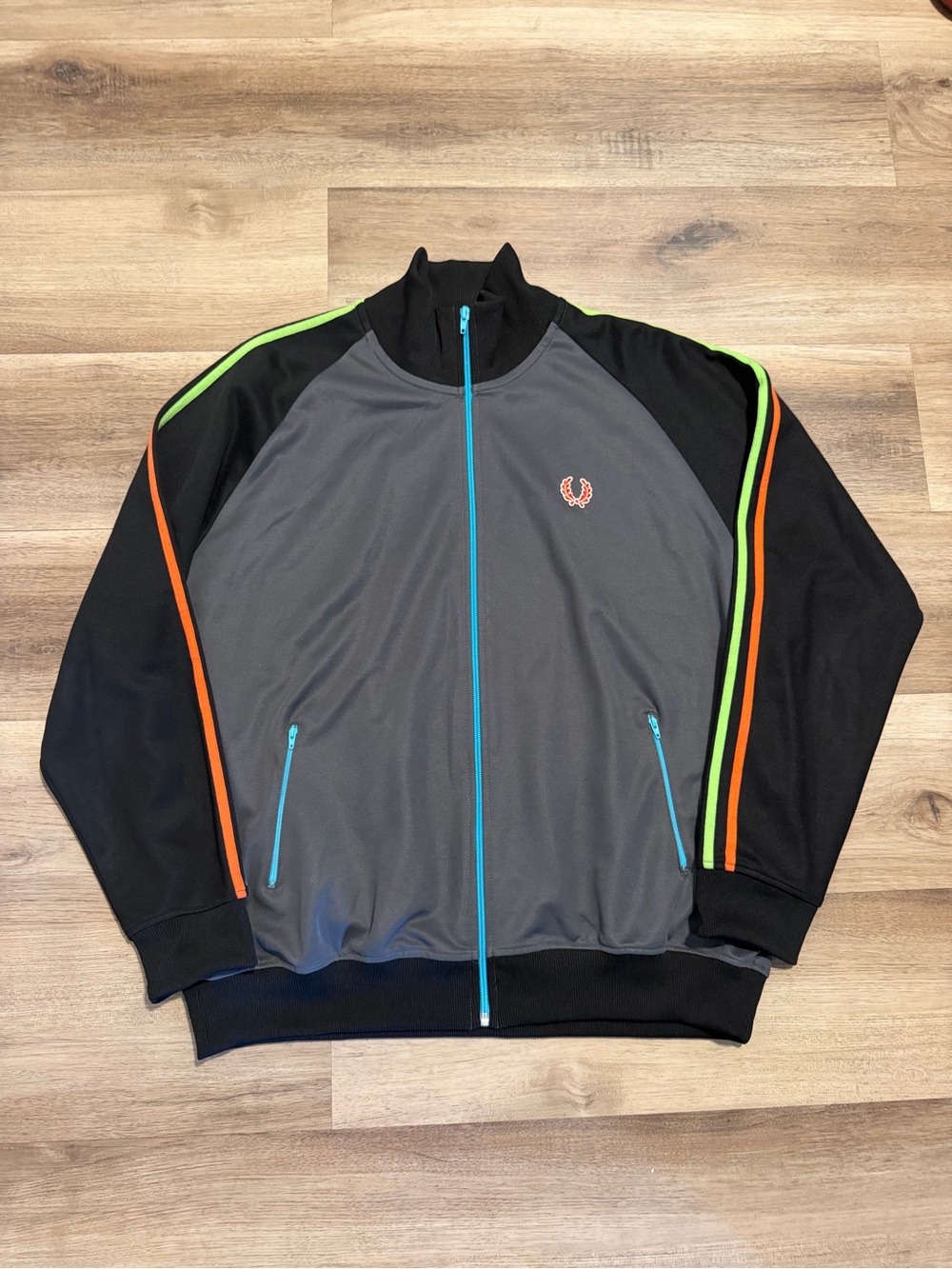 Fred Perry Colorblock Track Jacket Full Zip Pockets Gray/Black Men’s Size XL